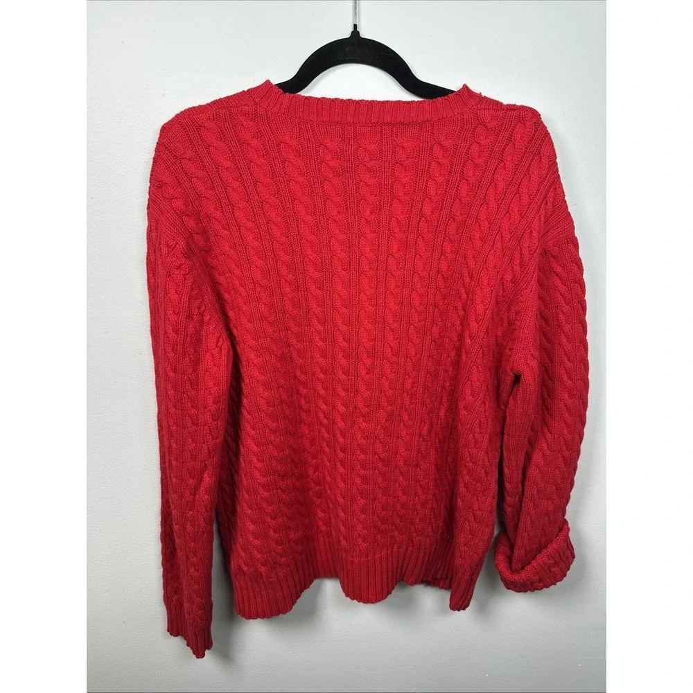 Lauren Ralph Lauren Large Womens Sweater Red Cotton Long Sleeve Chunky Academia